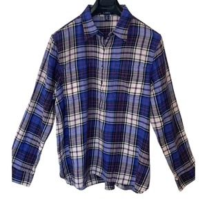 Ralph Lauren CHAPS Size XL Multicolor Plaid Popover Blouse Top Shirt Blue Black